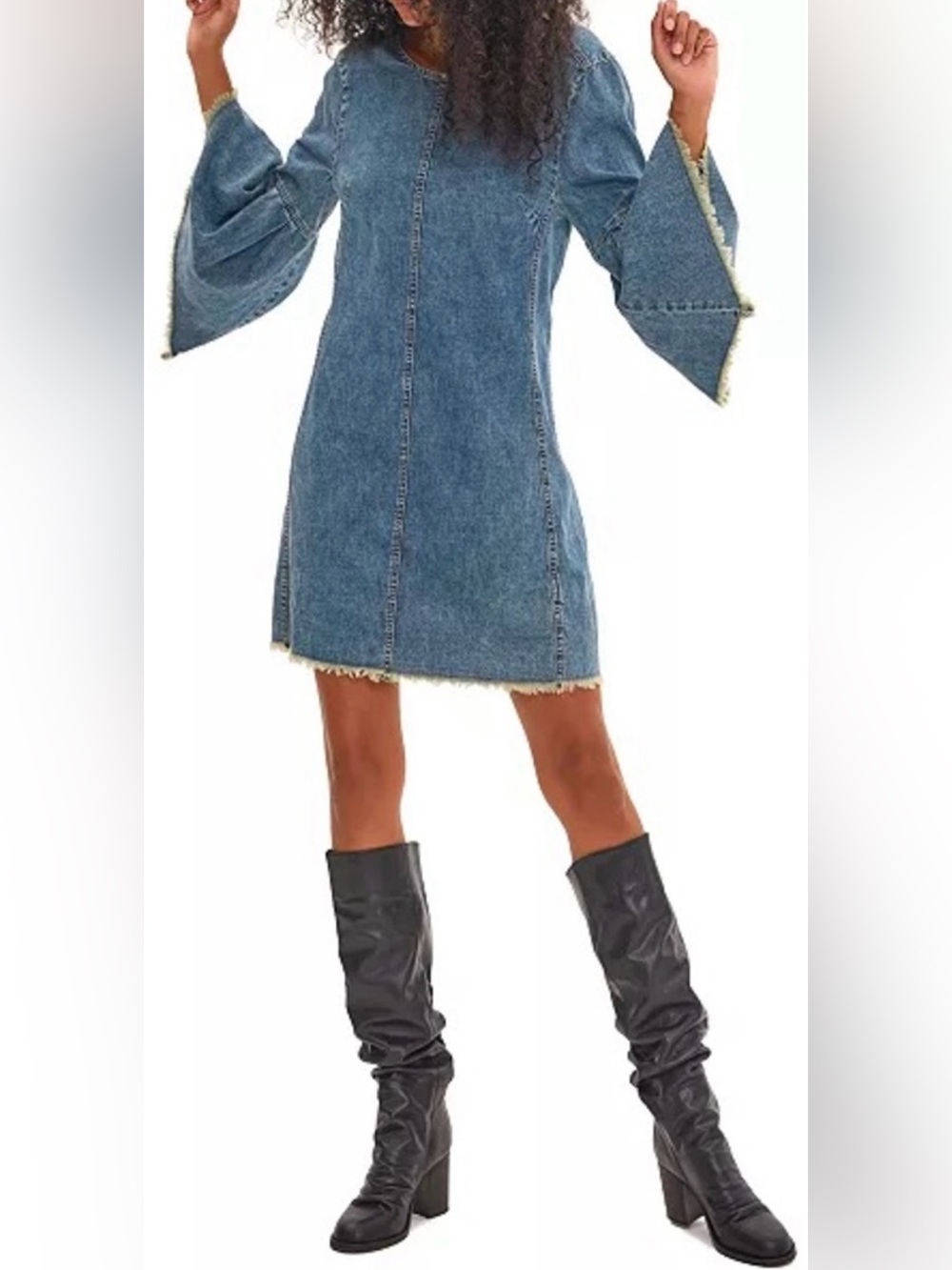 We The Free Faded Light Blue Denim Shift Dress